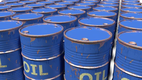 Large number of dirty worn scratched oil barrels — Stock Photo, Image