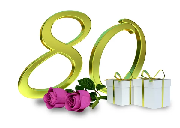Geburtstagskonzept mit rosa Rosen - 80. — Stockfoto