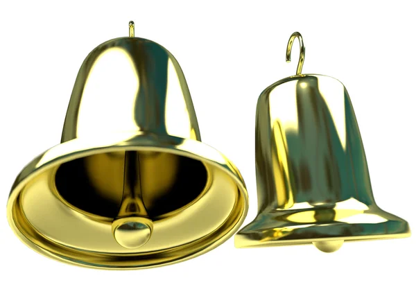 Dos campanas doradas aisladas sobre fondo blanco — Foto de Stock