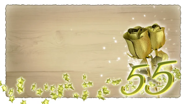 Koncepcja urodziny z złote róże i cząstek gwiazda - 55-tego — Zdjęcie stockowe