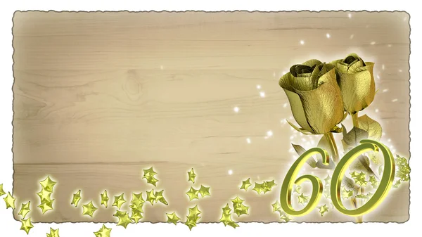 Birthday concept with golden roses and star particles - 60th — Stock Photo, Image