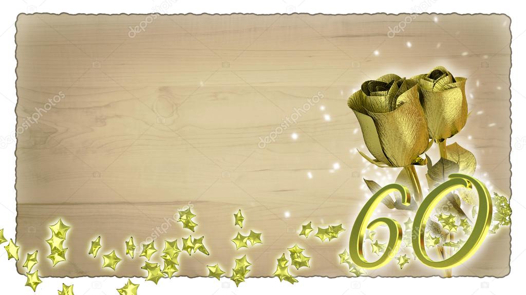 birthday concept with golden roses and star particles - 60th