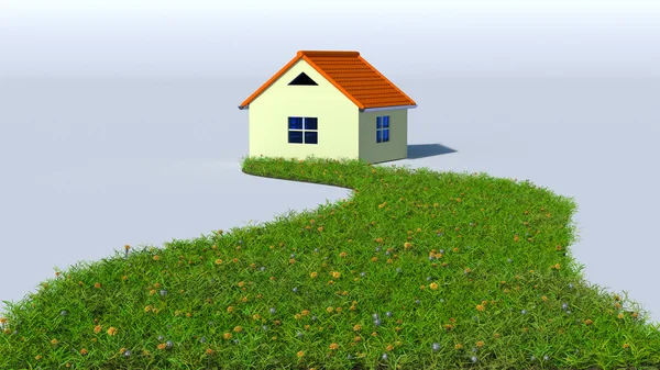 Illustration of grass road to house — Stock Photo, Image