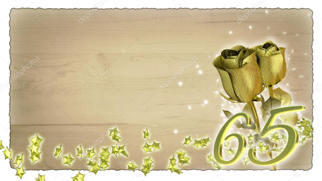 birthday concept with golden roses and star particles - 65th