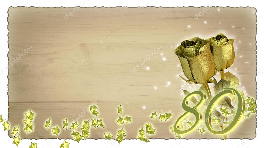 birthday concept with golden roses and star particles - 80th