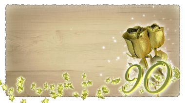 birthday concept with golden roses and star particles - 90th clipart