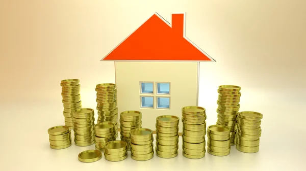 Huset ekonomiska koncept med gyllene mynt — Stockfoto