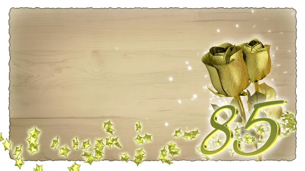 Concetto di compleanno con rose d'oro e particelle stellari 85. — Foto Stock