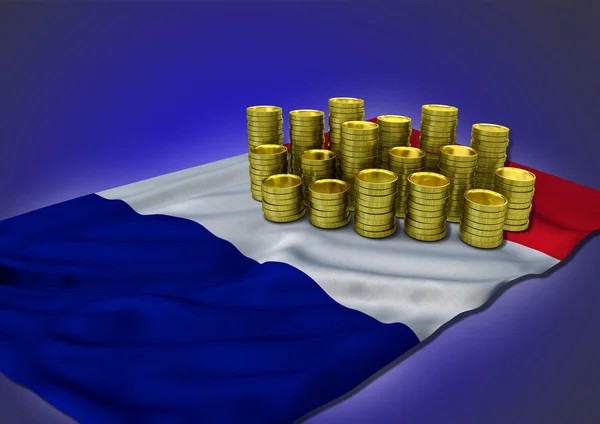 Ulusal bayrak ve altın sikke ile Fransız ekonomi kavramı
