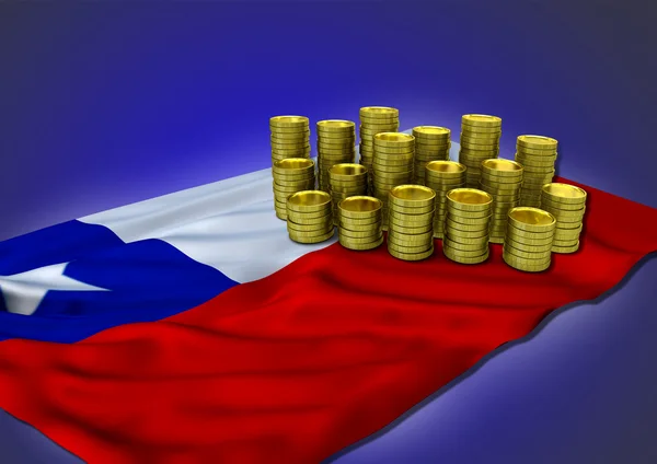 Chileense economie concept met nationale vlag en gouden munten — Stockfoto