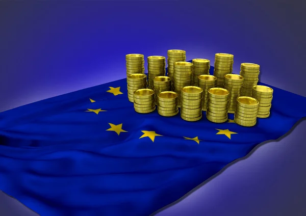 Gospodarka europejska koncepcja z flagi narodowej i złotych monet — Zdjęcie stockowe