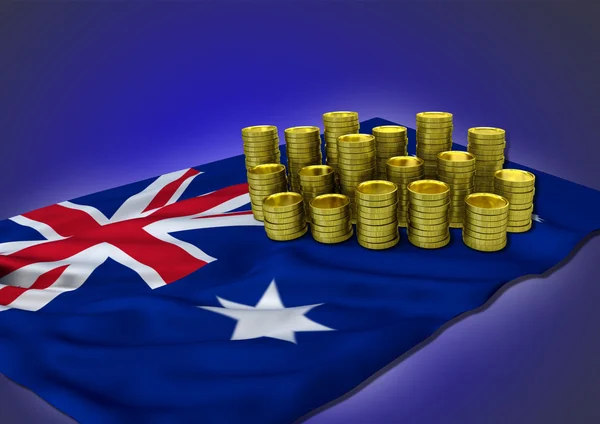 Australian economy concept with national flag and golden coins — Stock Photo, Image