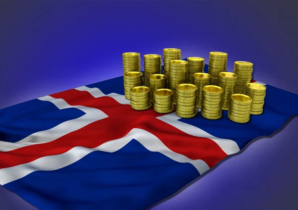 Island economy concept with national flag and golden coins — Stock Photo, Image