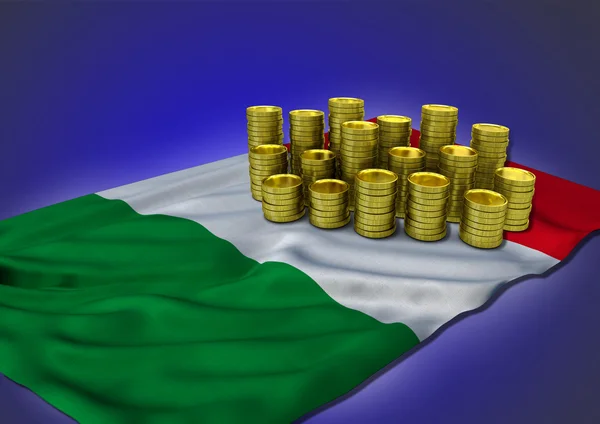 Ulusal bayrak ve altın sikke ile İtalyan ekonomi kavramı