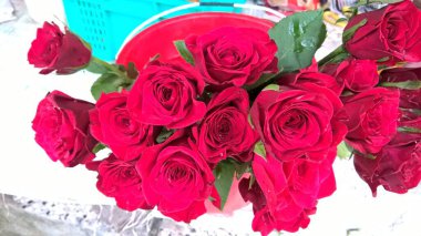 Bir demet kırmızı gül çiçeğinin manzarası 