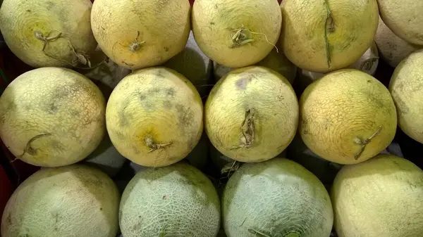 Vue Des Fruits Melon Musqué Stockés — Photo