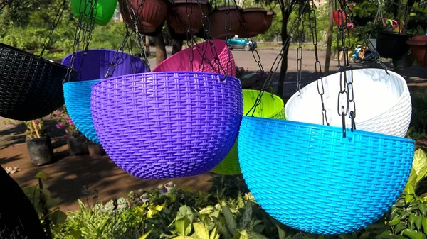 Belas Panelas Plástico Para Plantas Interiores Jardinagem — Fotografia de Stock