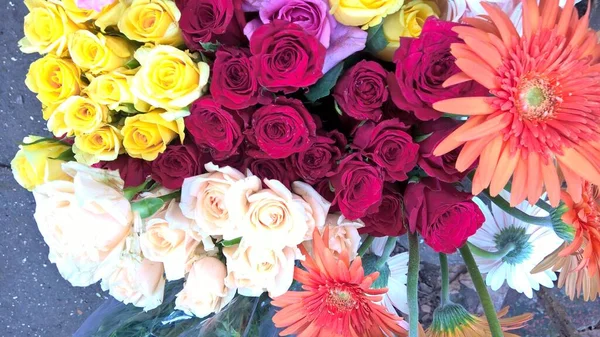 Vue Panoramique Bouquet Fleurs Roses Colorées — Photo
