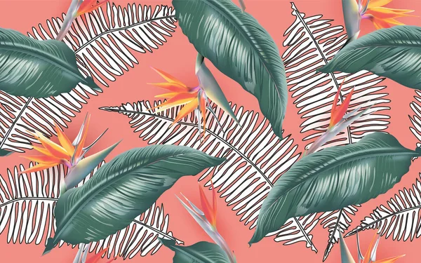 Lato Egzotyczne Kwiatowa Tropikalna Palma Bezszwowy Wzór Liści Dżungli Rośliny — Wektor stockowy