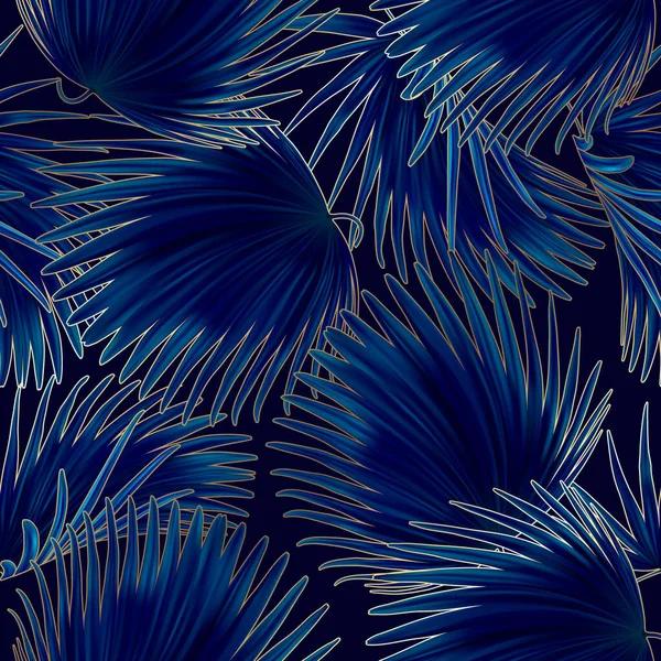 Oro Lujo Naturaleza Azul Vector Fondo Patrón Floral Palmera Dorada — Vector de stock