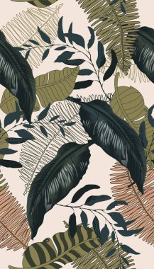 Tropikal yaprak - soyut sanat çerçeveli sanat vektör baskısı