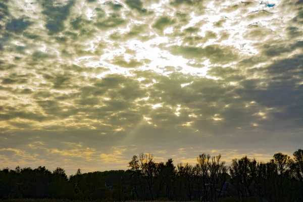 Lichtstrahlen, die bei Sonnenuntergang niedergehen — Stockfoto