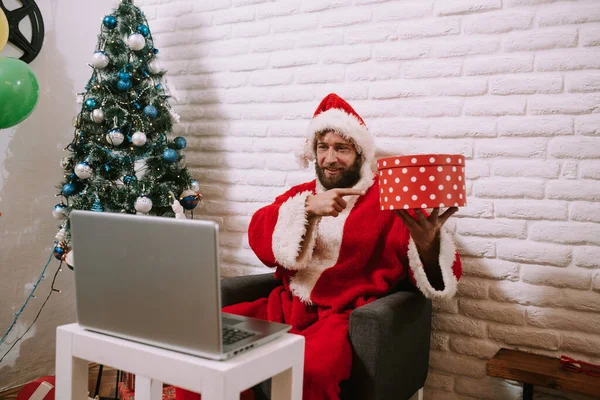 Szczęśliwego Świętego Mikołaja Rozmowy Wideo Dziecko Mówi Dziecka Pozdrowienia Wesołych — Zdjęcie stockowe