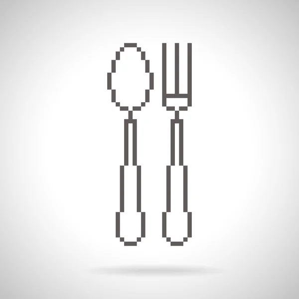 Icono de cuchara y tenedor, estilo pixel art — Vector de stock