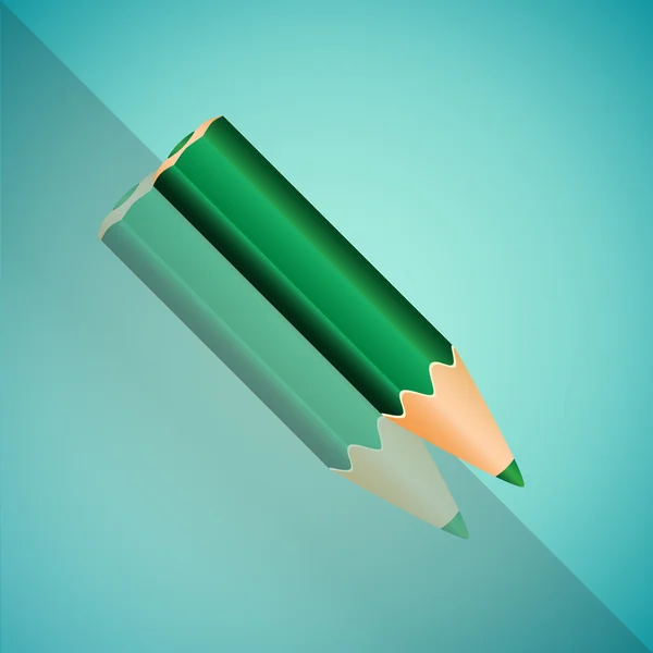 Vector Illustration - Green Angled Pencil With Mirror Shadow — Stock Vector