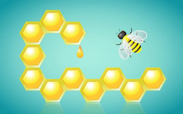 Honingraten honing Drop en Bee vectorillustratie — Stockvector