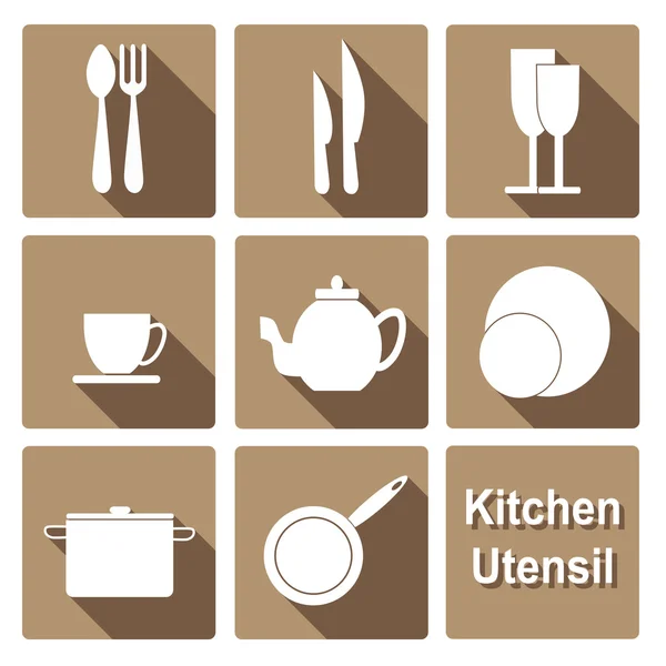 Iconos conjunto de utensilio de cocina en estilo de diseño plano — Vector de stock
