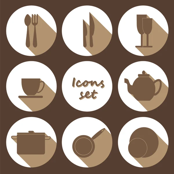 Conjunto de iconos redondos de utensilio de cocina en estilo de diseño plano - color — Vector de stock