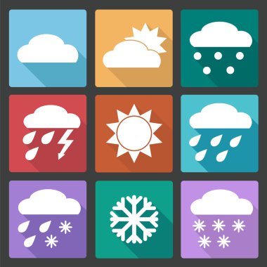Colored square icons set of weather forecast clipart