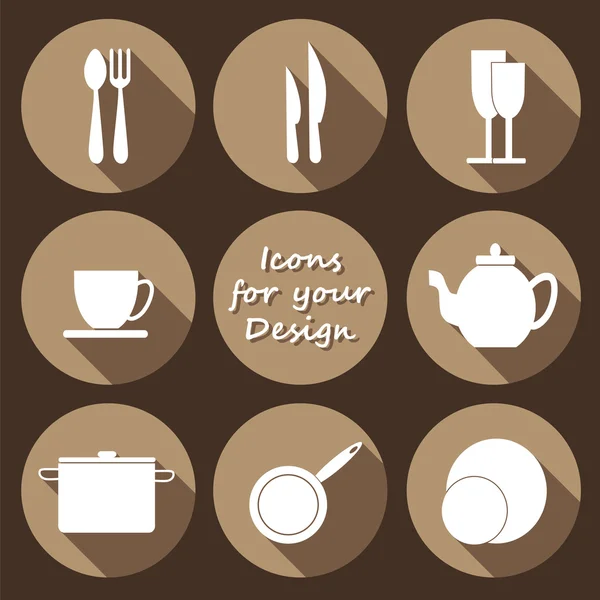 Conjunto de iconos redondos de utensilio de cocina en monocromo — Vector de stock