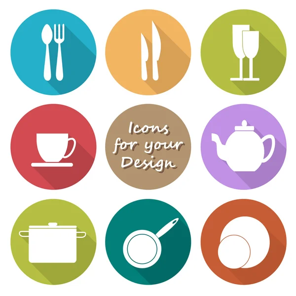 Conjunto de iconos redondos de utensilio de cocina en color — Vector de stock