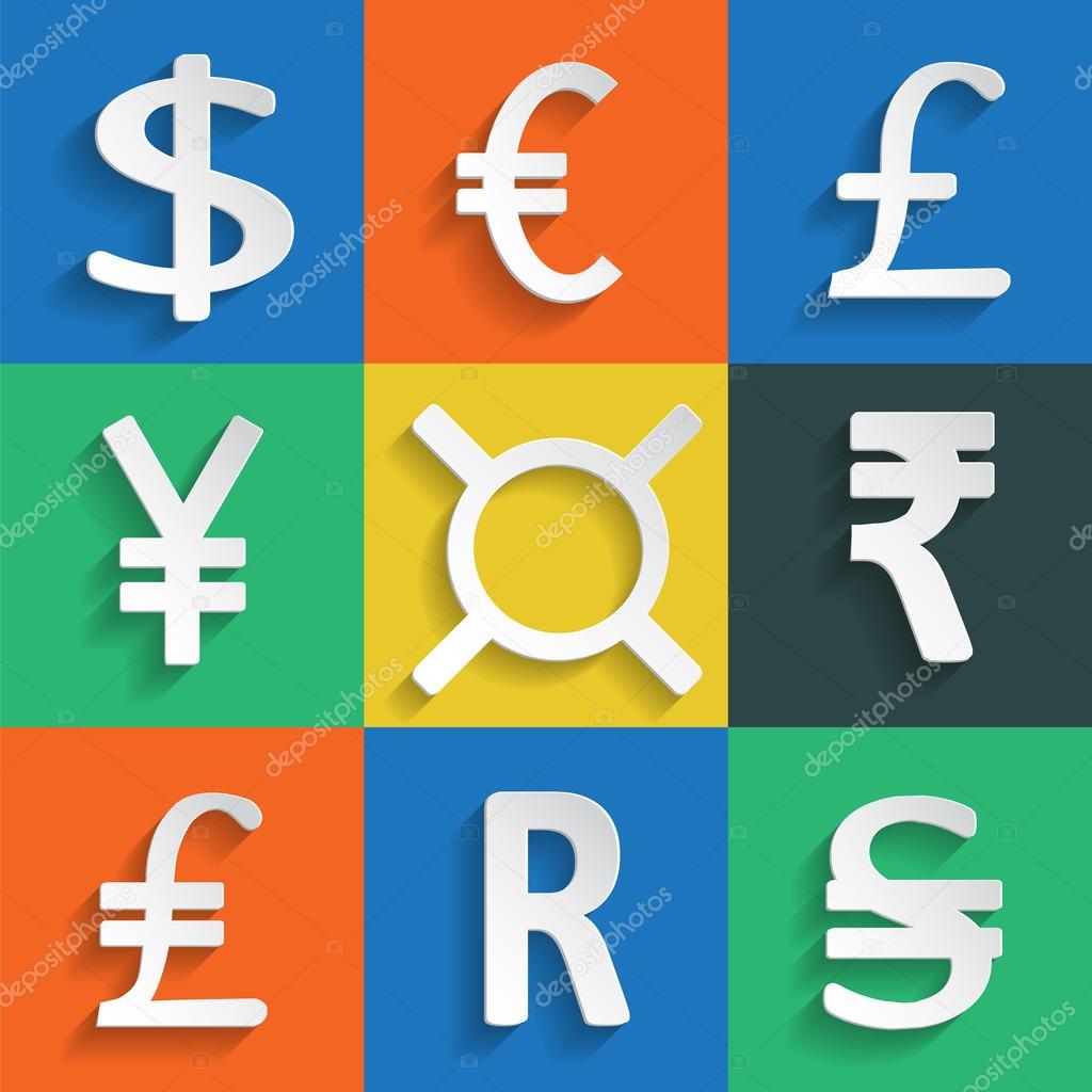 White Paper Currency Signs on colored background