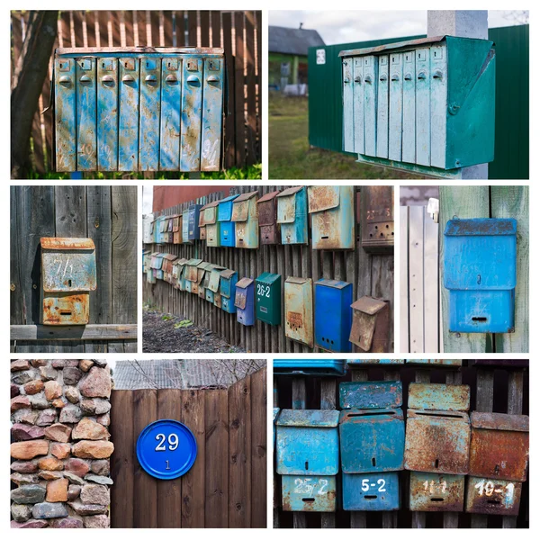 Photo collage of old mailboxes — Stock Photo, Image