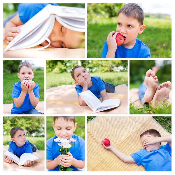 Photo collage of boy on picnic — Stock Photo, Image