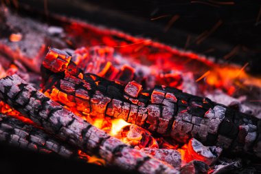 alevler ile kıvılcım kömürlerin üzerinde ateş