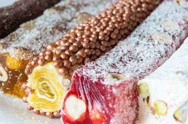 Çeşitli Türk lokumu barlar (şeker kaplı yumuşak şeker)