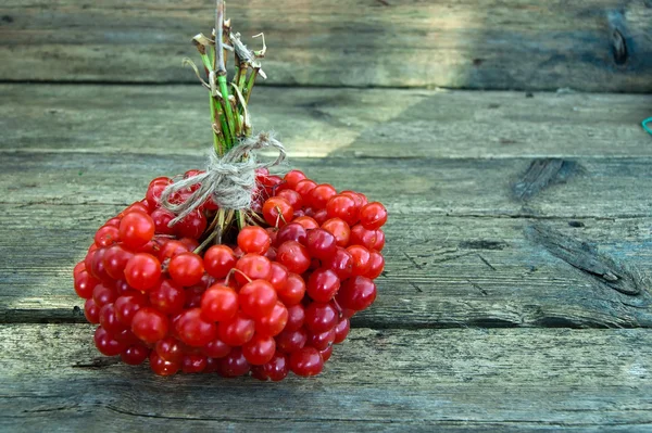 Viburnum auf alten Holzbrettern Hintergrundkonzept Herbst — Stockfoto