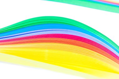 Gökkuşağı renkli kağıt Quilling dalgalar ve şekillerde ortaya koydu
