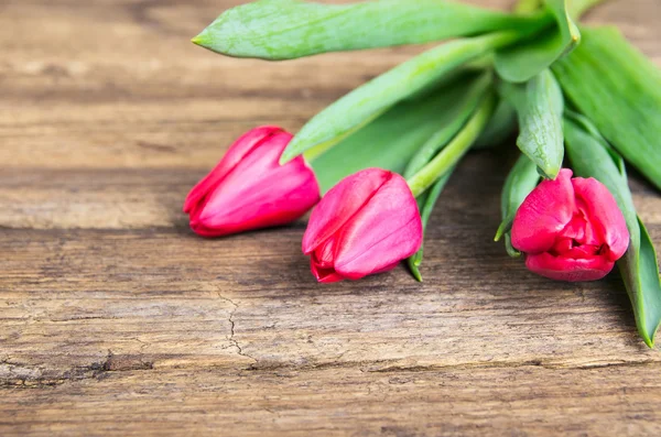 Tulipanes rosados sobre fondo de madera viejo — Foto de Stock