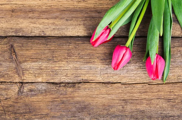 Tulipanes rosados sobre fondo de madera viejo — Foto de Stock