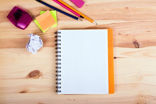 School supplies on wooden background — Stock Photo, Image