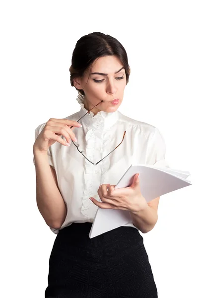 Attractive young businesswoman working on documents — Stock Photo, Image