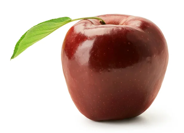 Frischer Red Delicious Apfel mit grünem Blatt isoliert auf weißem Hintergrund. — Stockfoto