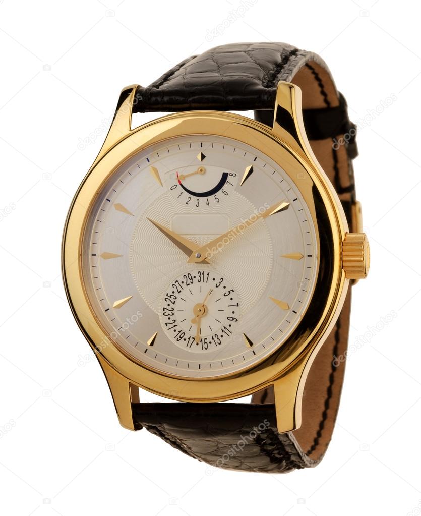 Men's gold watch isolated