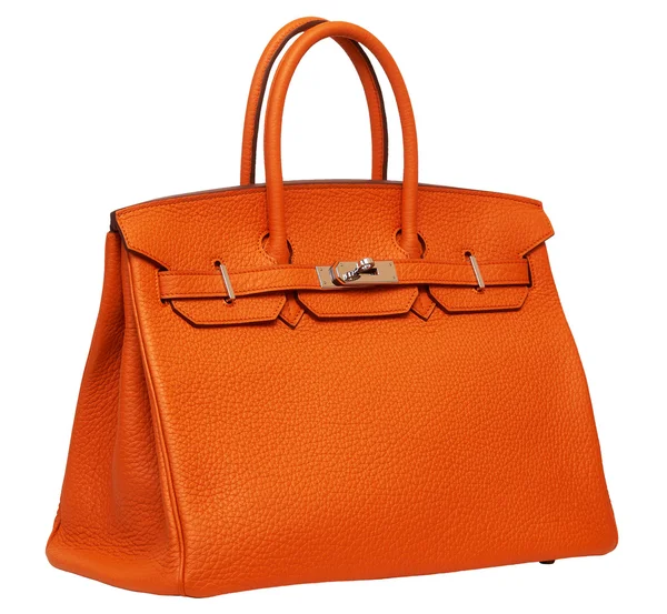 Kadın turuncu deri çanta — Stok fotoğraf