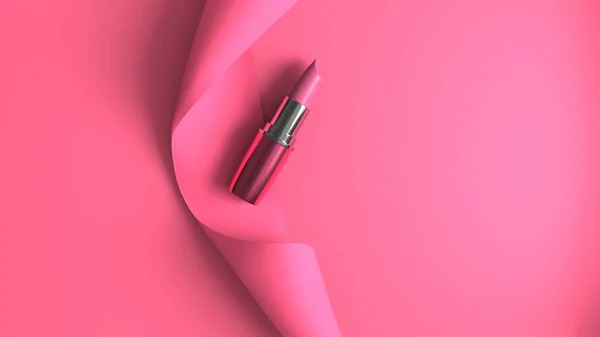 Lápiz Labial Lujo Maquillaje Cinta Rosa Cosméticos Para Diseño Productos — Foto de Stock